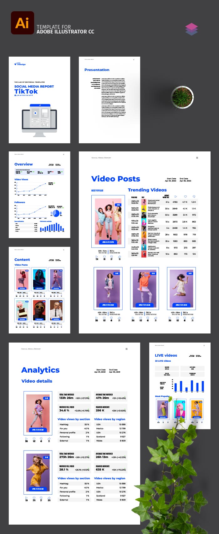 TikTok Analytics Template for Illustrator