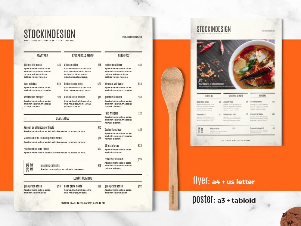 Food Menu Template Adobe InDesign Templates for Restaurants